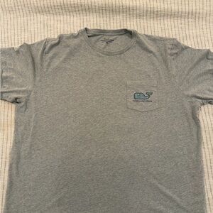 Vineyard Vines Heather Gray Short Sleeve Pocket Tee with Blue Whale Logo